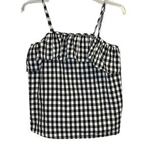Black and White Gingham Spagetti Strap ruffle Top Sz XS